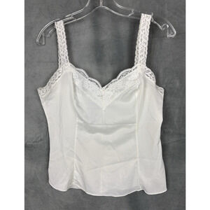 Vintage Olga First Lady Cami Tank Top Womens L White Nylon Lace Coquette Angel